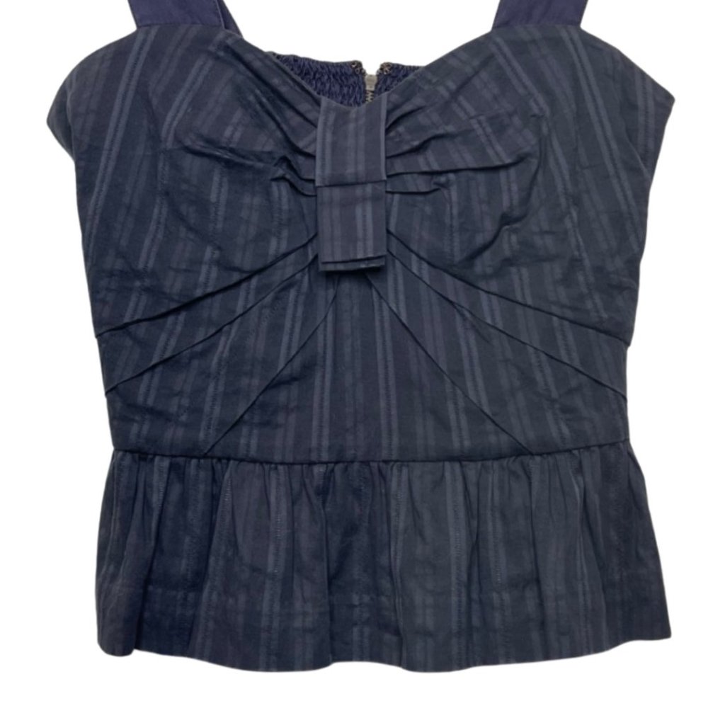 LEIFSDOTTIR | Anthropologie Navy Blue Striped Cropped Peplum Blouse | Size 4 - Picture 3 of 10